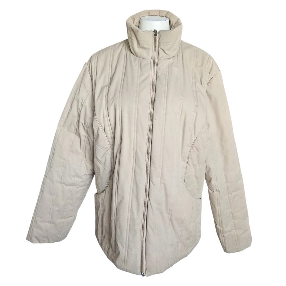 Tally Ho Women's‎ Beige Quilted Puffer Jacket Sz Large Fall Neutral Minimalist